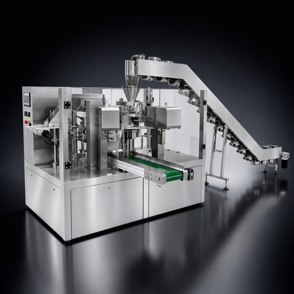 Machine de conditionnement à sachets prémâchés rotative